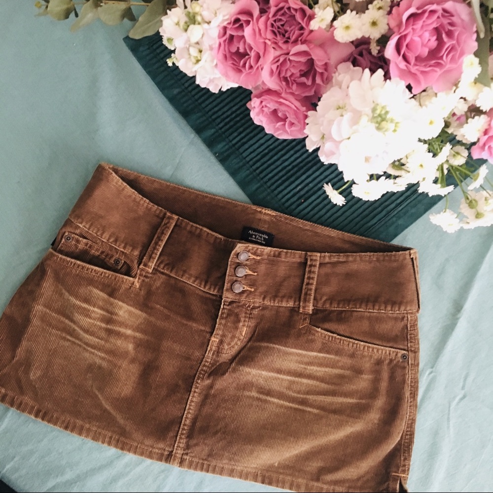 Distressed Brown Corduroy Mini Skirt A&F Size 8